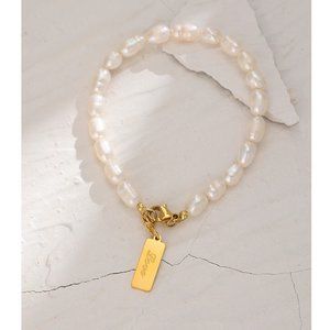 Natural Pearl Bracelet & 18k Gold Love Pendant